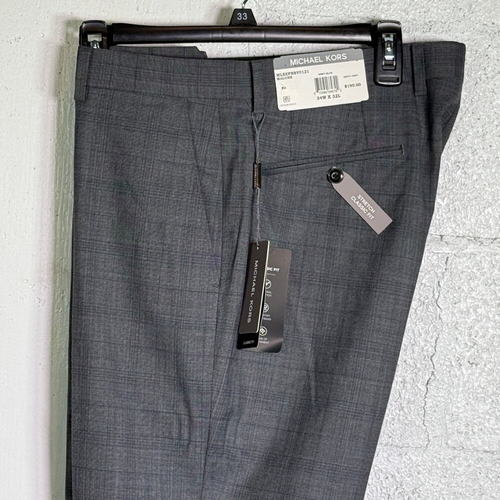 Michael Kors Men's ClassicFit Wool Blend Stretch Suit Pants Grey/blue 34X32 $190